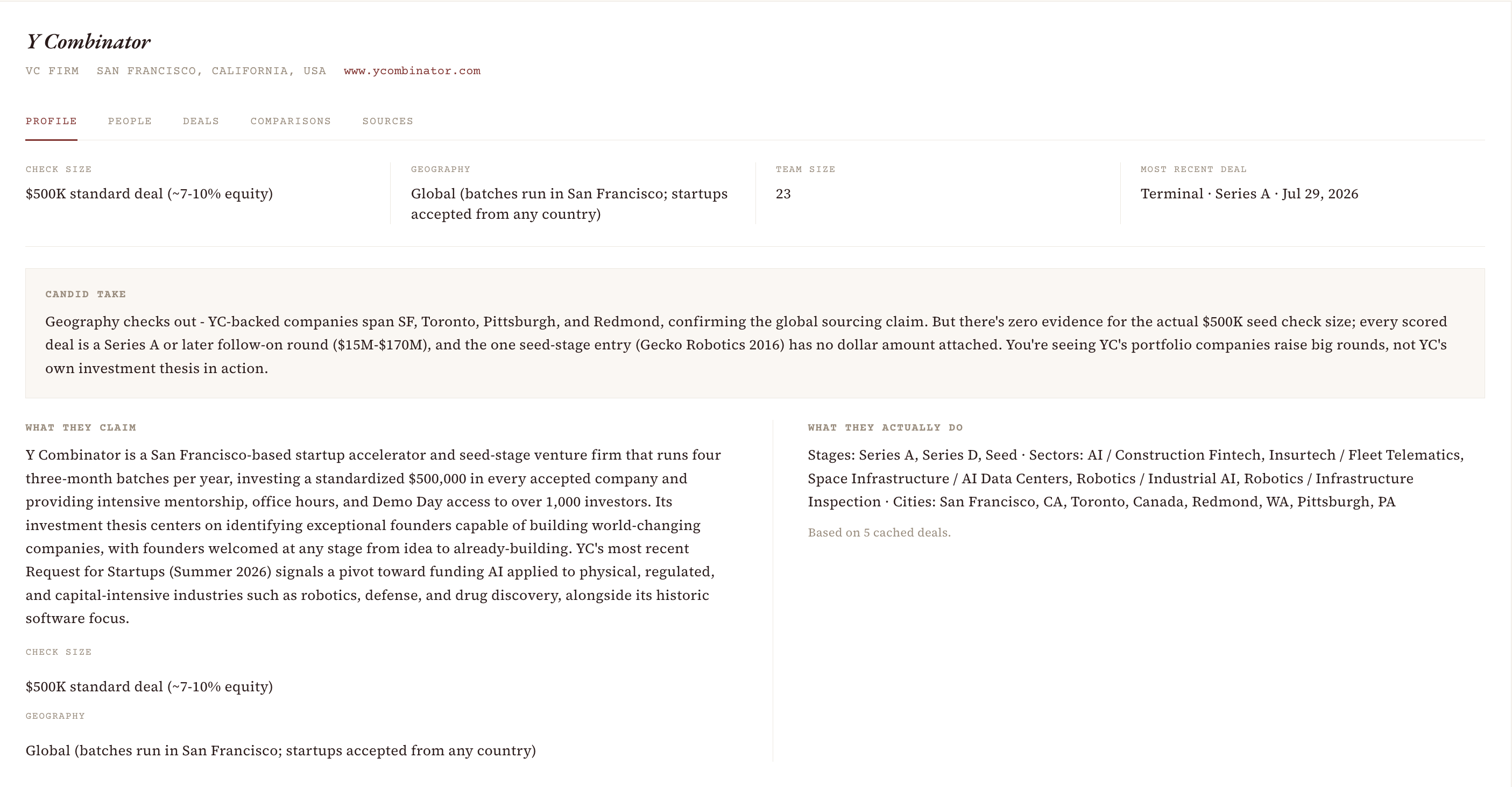 The Almanac search view